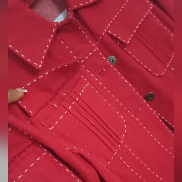 C Concept Women's 8 Red Denim Jacket  Pre-owned Good Condition - Picture 5 of 9